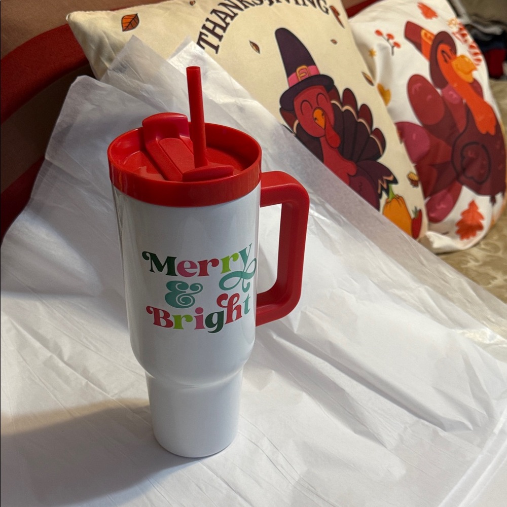 Sleigh Bell Bistro “Merry & Bright” festive Christmas 40 ounce tumbler